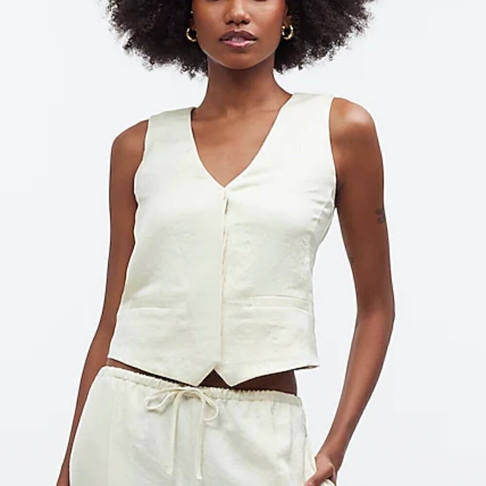 Madewell Sleeveless Button Front Drapey Satin Vest Top Yellow Size 2/S